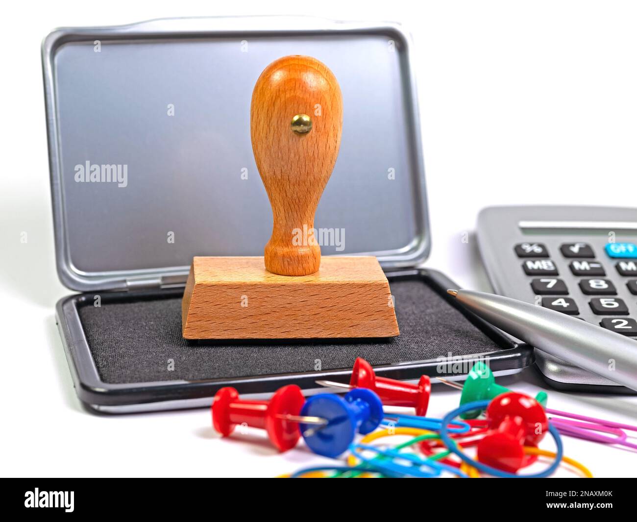 Timbres sur les tampons encreurs et les fournitures de bureau Banque D'Images