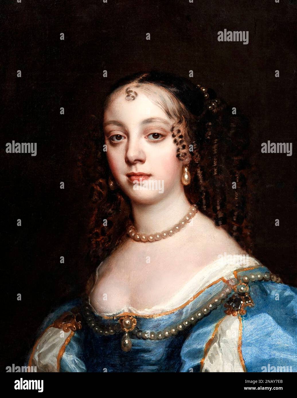 Détail d'un portrait de Catherine de Braganza (1638-1705), la reine Consort comme épouse du roi Charles II Portrait de Peter Lely, huile sur toile Banque D'Images