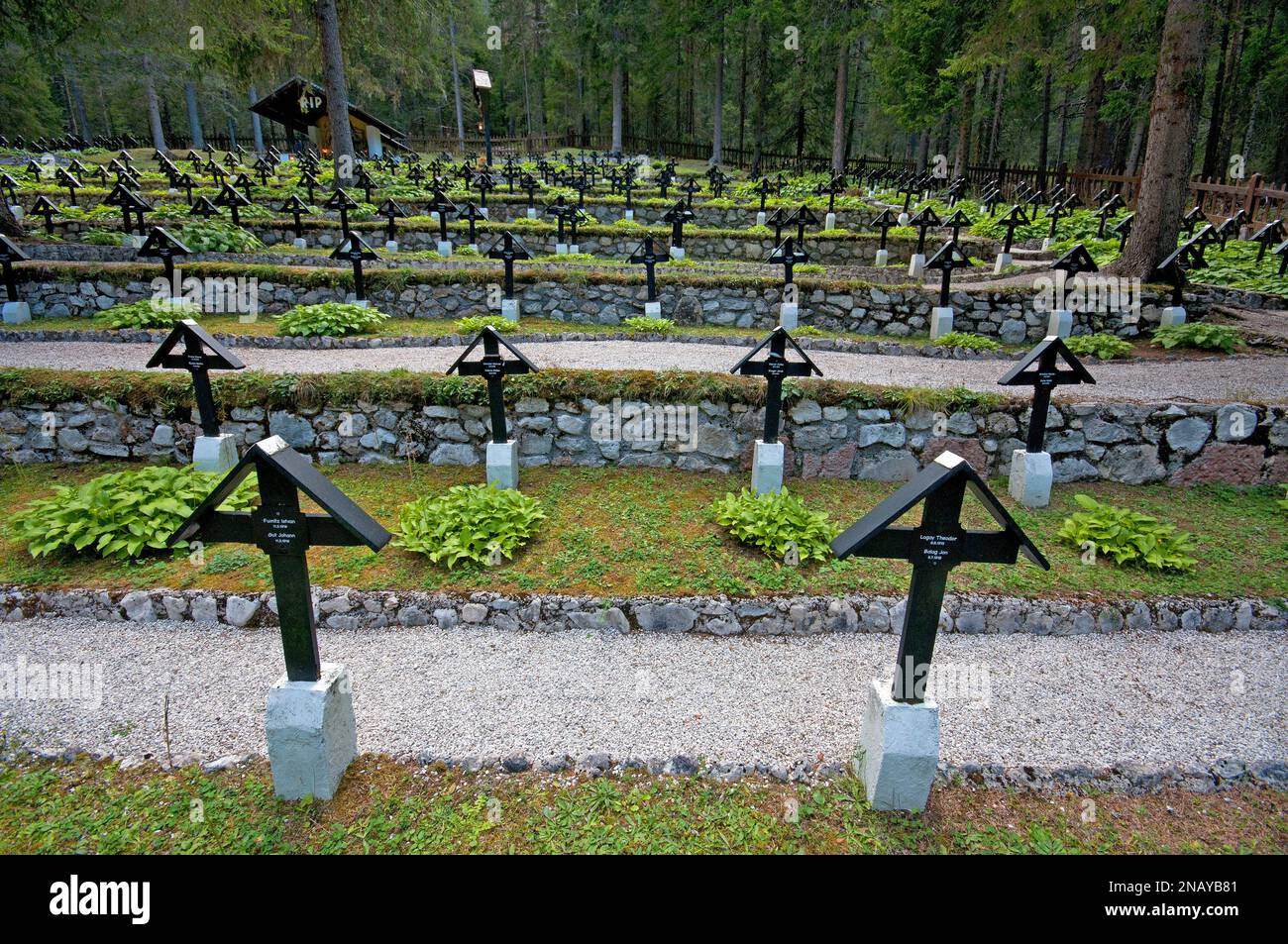 Cimetière de la première Guerre mondiale de Monte Piana, vallée de Landro, Dobbiaco, Trentin-Haut-Adige, Italie Banque D'Images