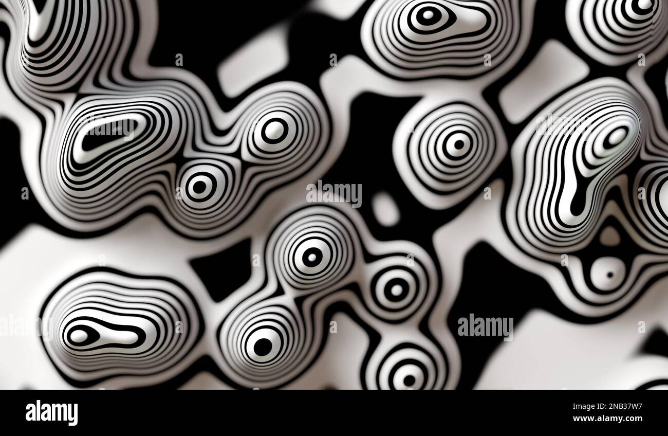 Dessin de lignes noires et blanches et de formes abstraites.Abstract backgroud.3D illustration. Banque D'Images