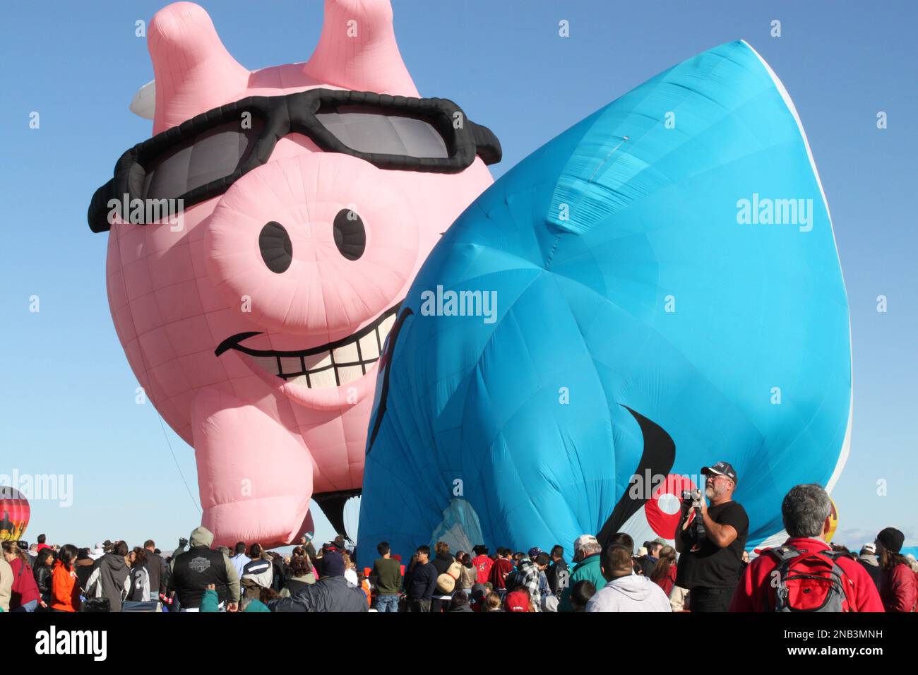 Thousands of spectators watch as hot air balloons inflate during the 40th annual Albuquerque International Balloon Fiesta in Albuquerque, N.M., on Saturday, Oct. 8, 2011. The nine-day fiesta wraps up Sunday. (AP Photo/Susan Montoya Bryan) Banque D'Images