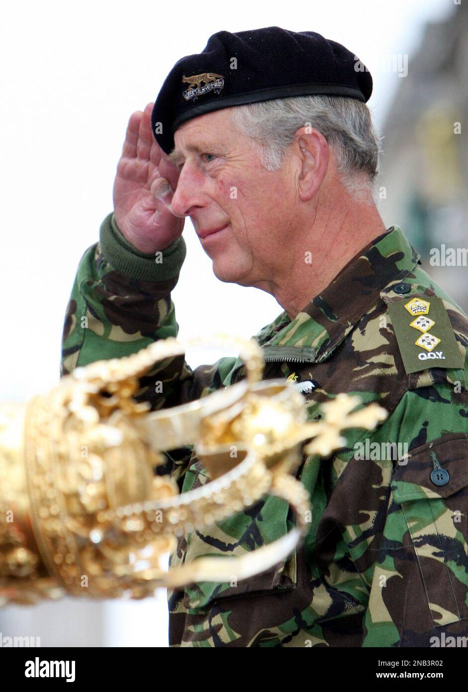 Britain's Prince Charles, is seen as he takes the salute at the monument to Charles Grey in Newcastle, England, Saturday, Oct. 8, 2011, The Prince of Wales, Royal Honorary Colonel of The Queen's Own Yeomanry took the salute, as The Queen's Own Yeomanry celebrate their 40th anniversary by exercising the Freedom of the City of Newcastle upon Tyne. (AP Photo/Scott Heppell, Pool) Banque D'Images