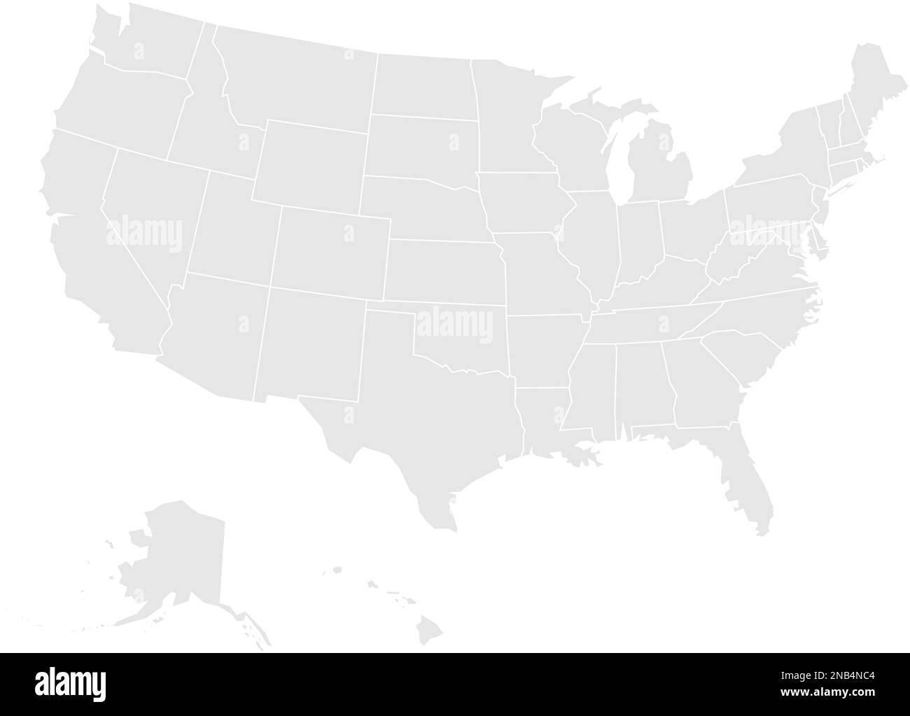 Carte vierge des États-Unis d'Amérique. Illustration vectorielle en gris sur fond blanc. Illustration de Vecteur