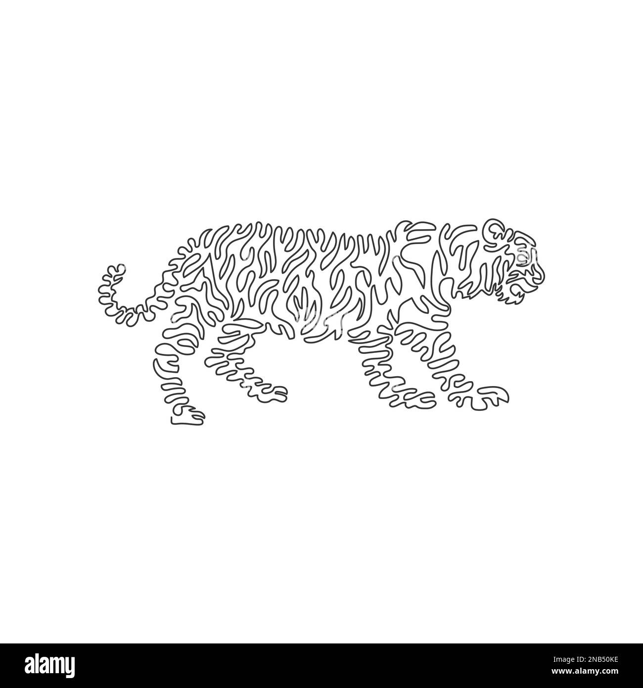 Courbe continue un dessin d'une ligne d'un tigre a un corps musculaire dans l'art abstrait Illustration d'un vecteur de contour modifiable sur une seule ligne de la TI agressive Illustration de Vecteur