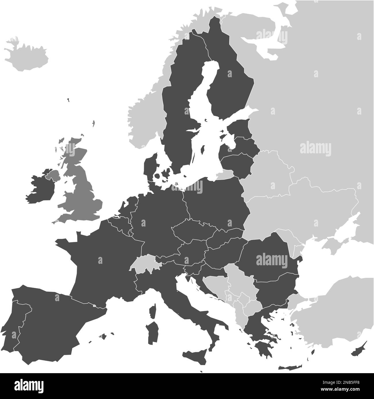 Carte de l'Europe avec Etats membres de l'UE gris foncé et Royaume-Uni de différentes couleurs. Illustration vectorielle. Carte simplifiée de l'Union européenne. Illustration de Vecteur