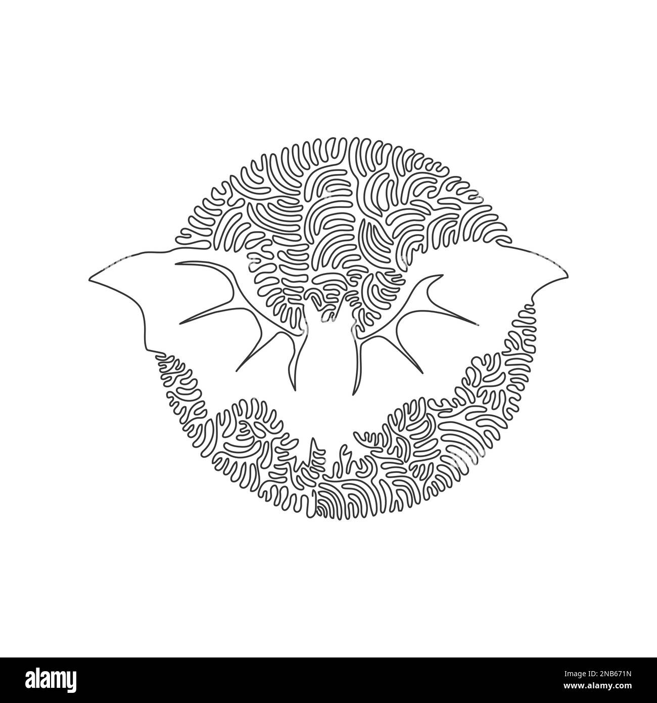 Dessin continu d'une courbe de chauves-souris effrayantes. Art abstrait en cercle. Illustration du vecteur de contour modifiable à une seule ligne des battes avec ailes larges Illustration de Vecteur