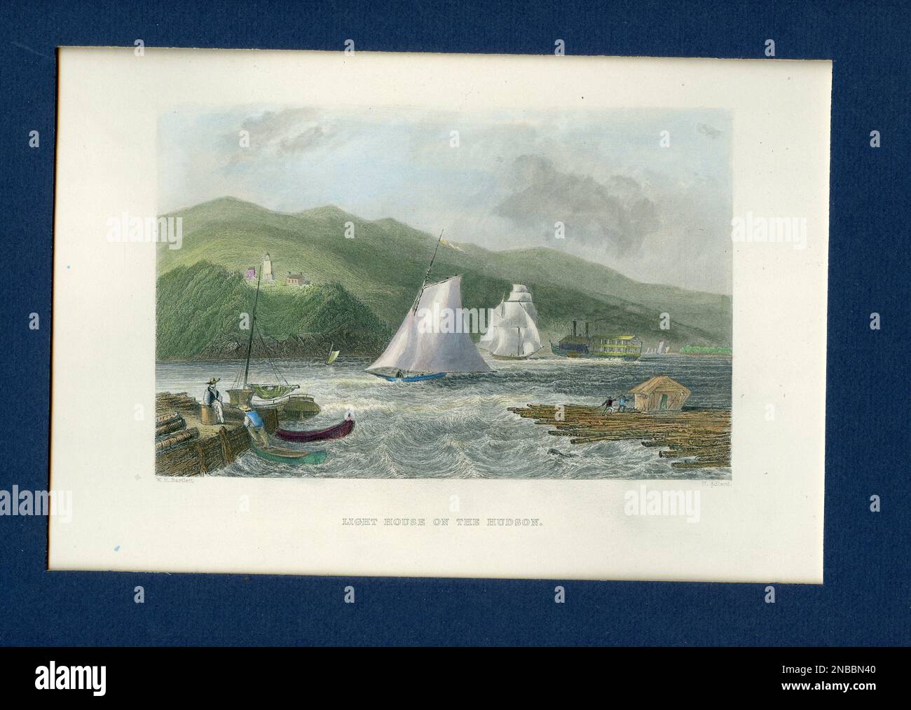 Un imprimé antique couleur de l'eau de la circulation de l'Hudson River, New York Banque D'Images