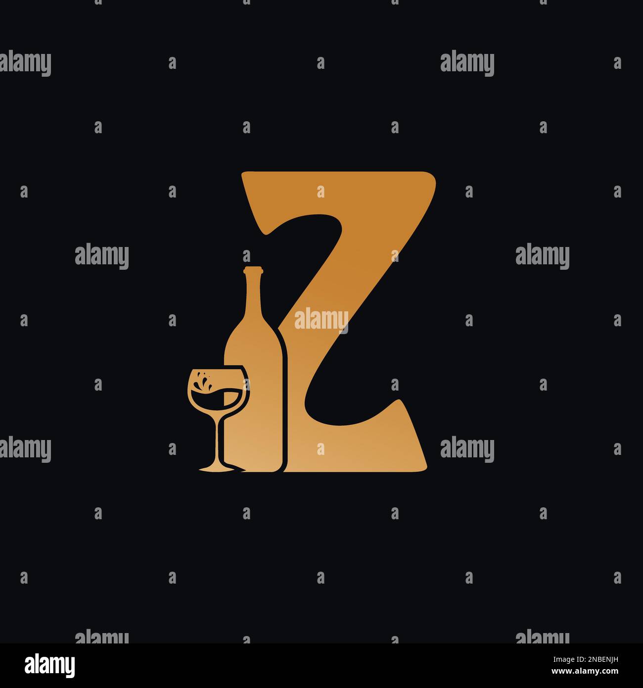 Logo lettre Z avec motif bouteille de vin Illustration vectorielle sur fond noir. Logo lettre Z en verre à vin Illustration de Vecteur