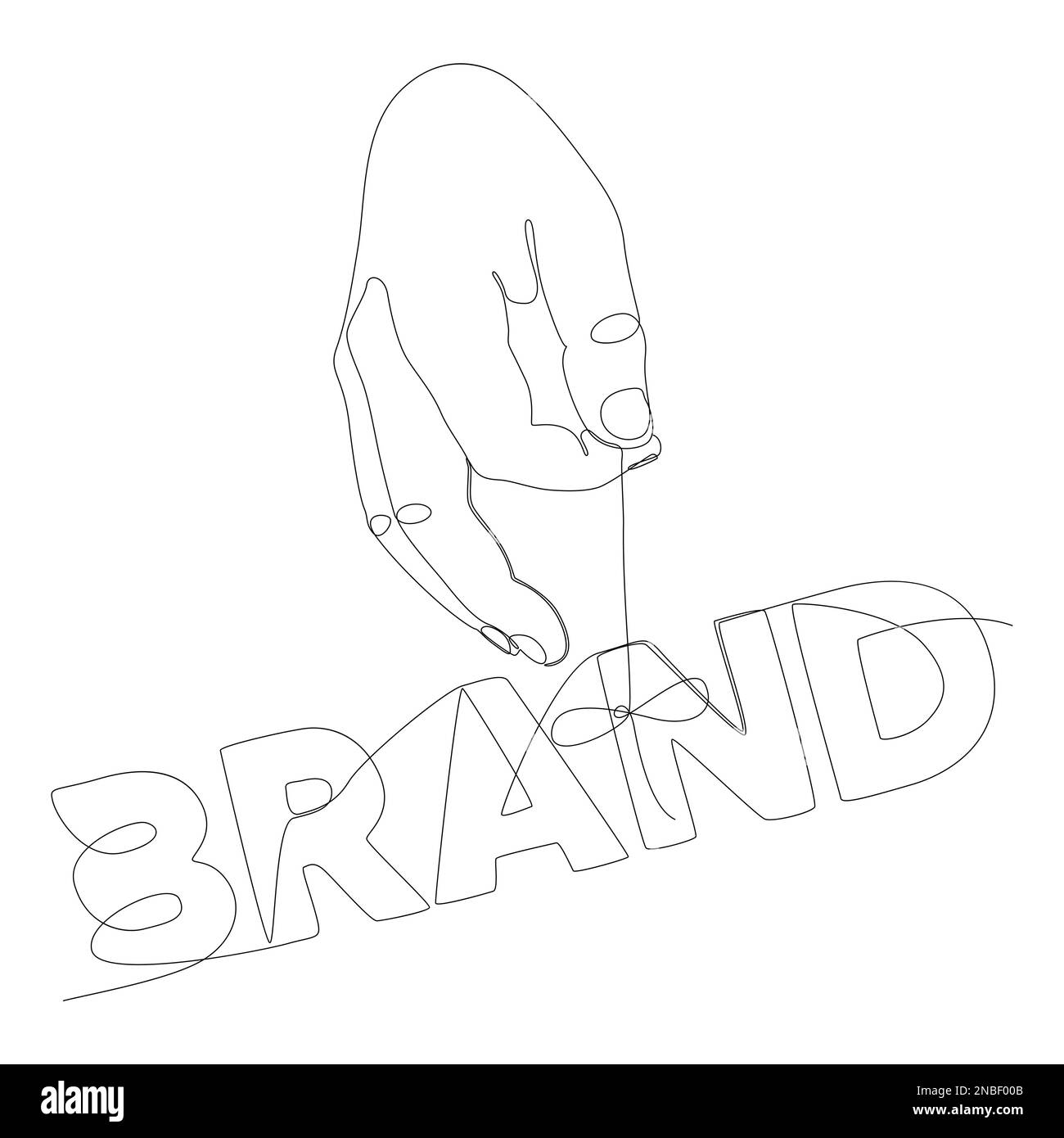 Une ligne de main continue tenant une chaîne avec le mot marque. Concept de vecteur d'illustration à trait fin. Dessin de contour idées créatives. Illustration de Vecteur