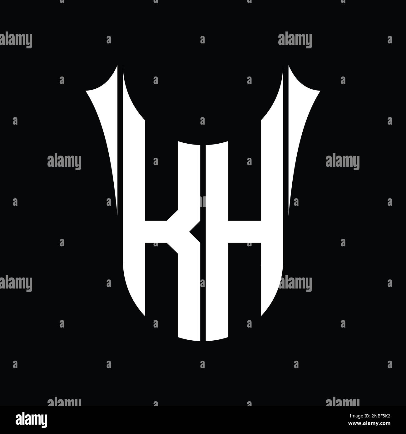 KH logo bouclier monogramme Sharp demi forme ronde image vecteur modèle de conception Banque D'Images