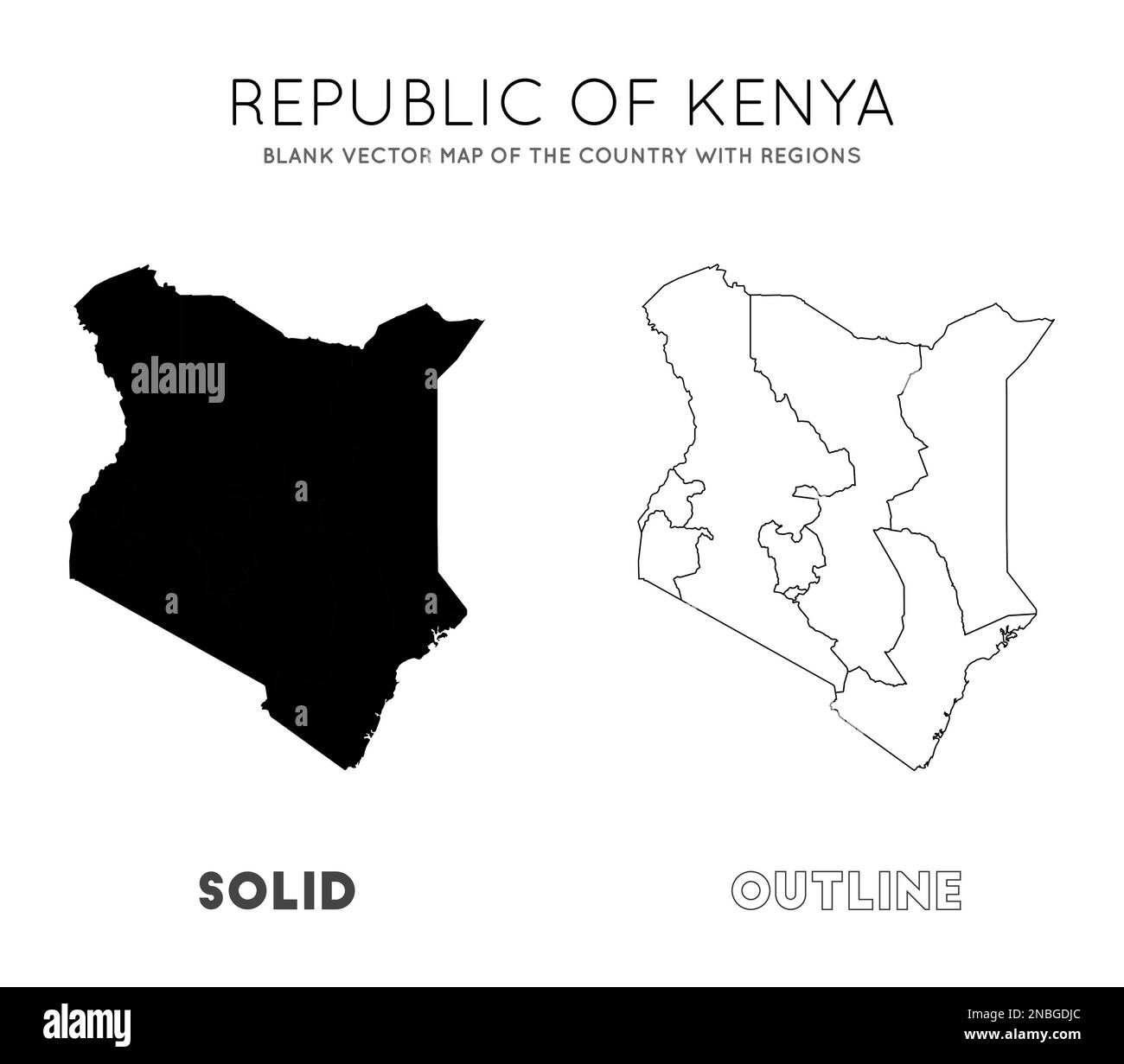 Carte du Kenya. Carte vectorielle vierge du pays avec les régions. Frontières du Kenya pour votre infographie. Illustration vectorielle. Illustration de Vecteur