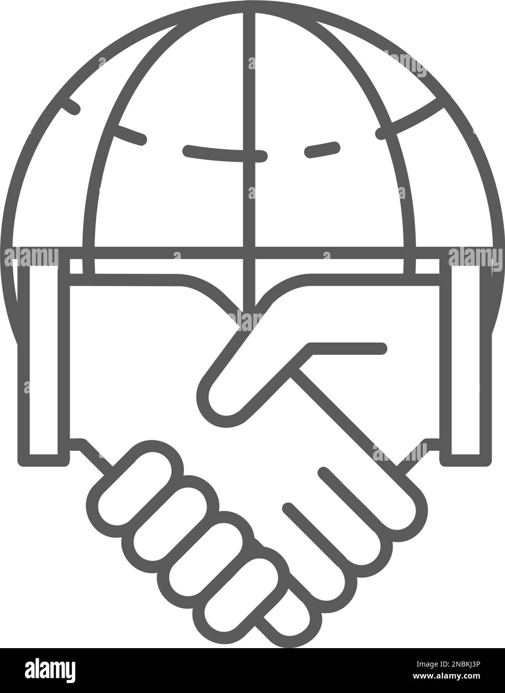 Globe terrestre avec poignée de main, partenariat mondial, icône de l'accord international. Technologie mondiale, Internet, réseau social symbole design. Illustration de Vecteur