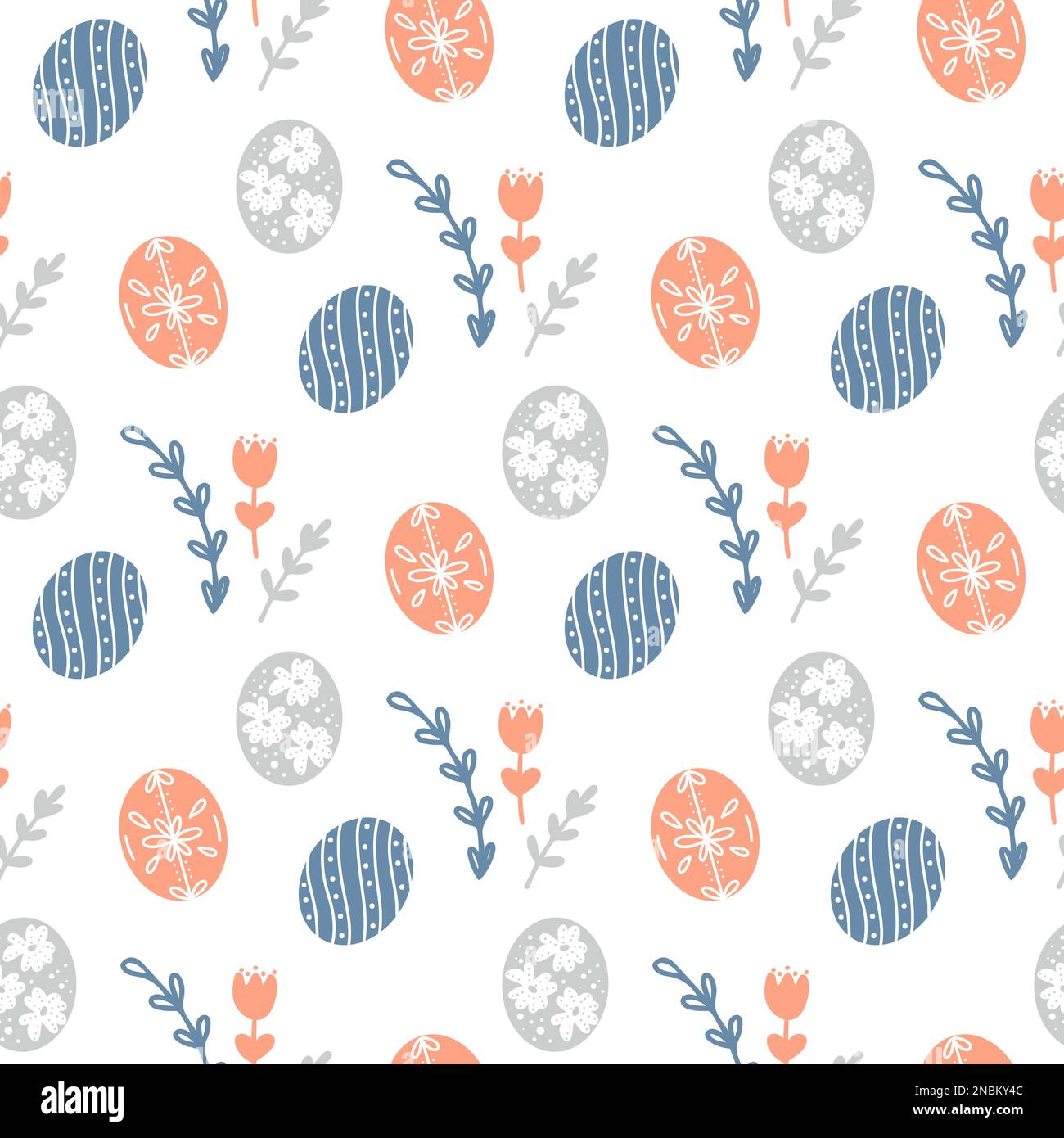 Œufs de Pâques, herbes et fleurs sans couture Illustration de Vecteur