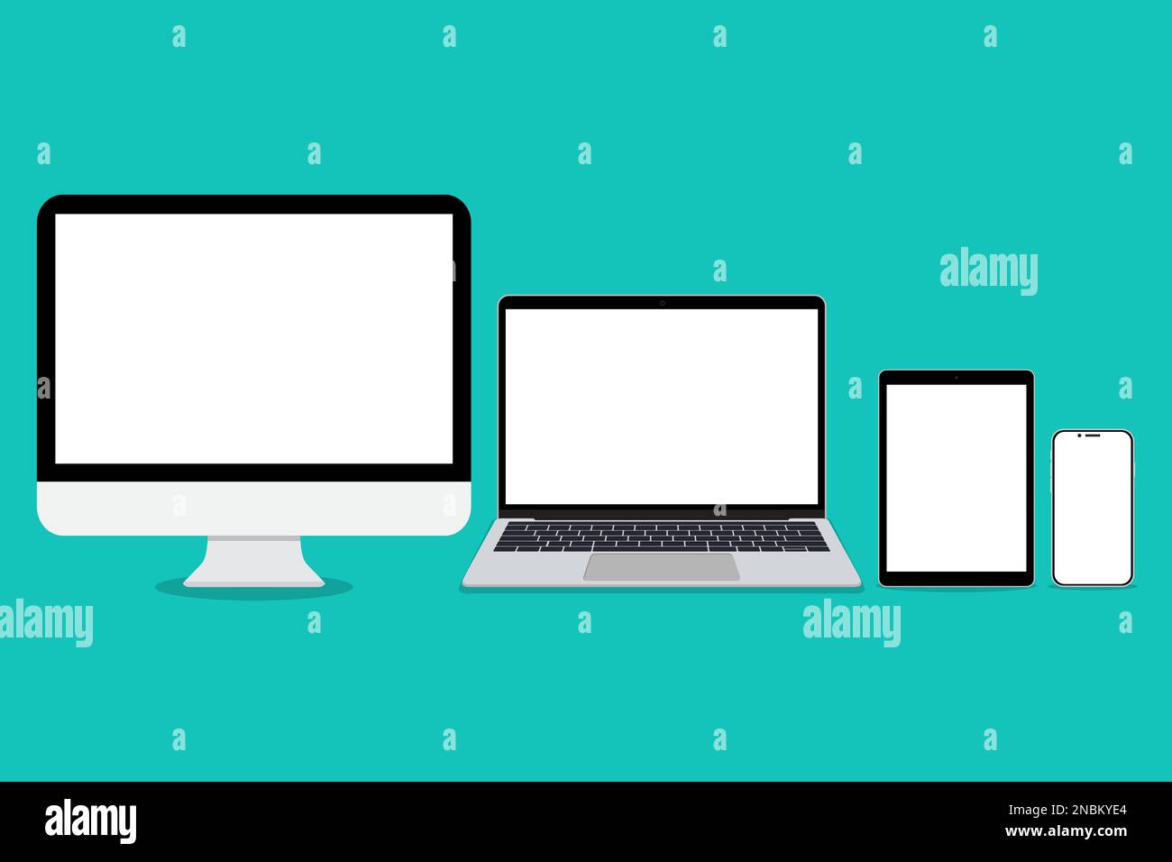 Ordinateur de bureau, tablette pc, ordinateur portable, smartphone dans un design plat avec écran vierge Illustration de Vecteur