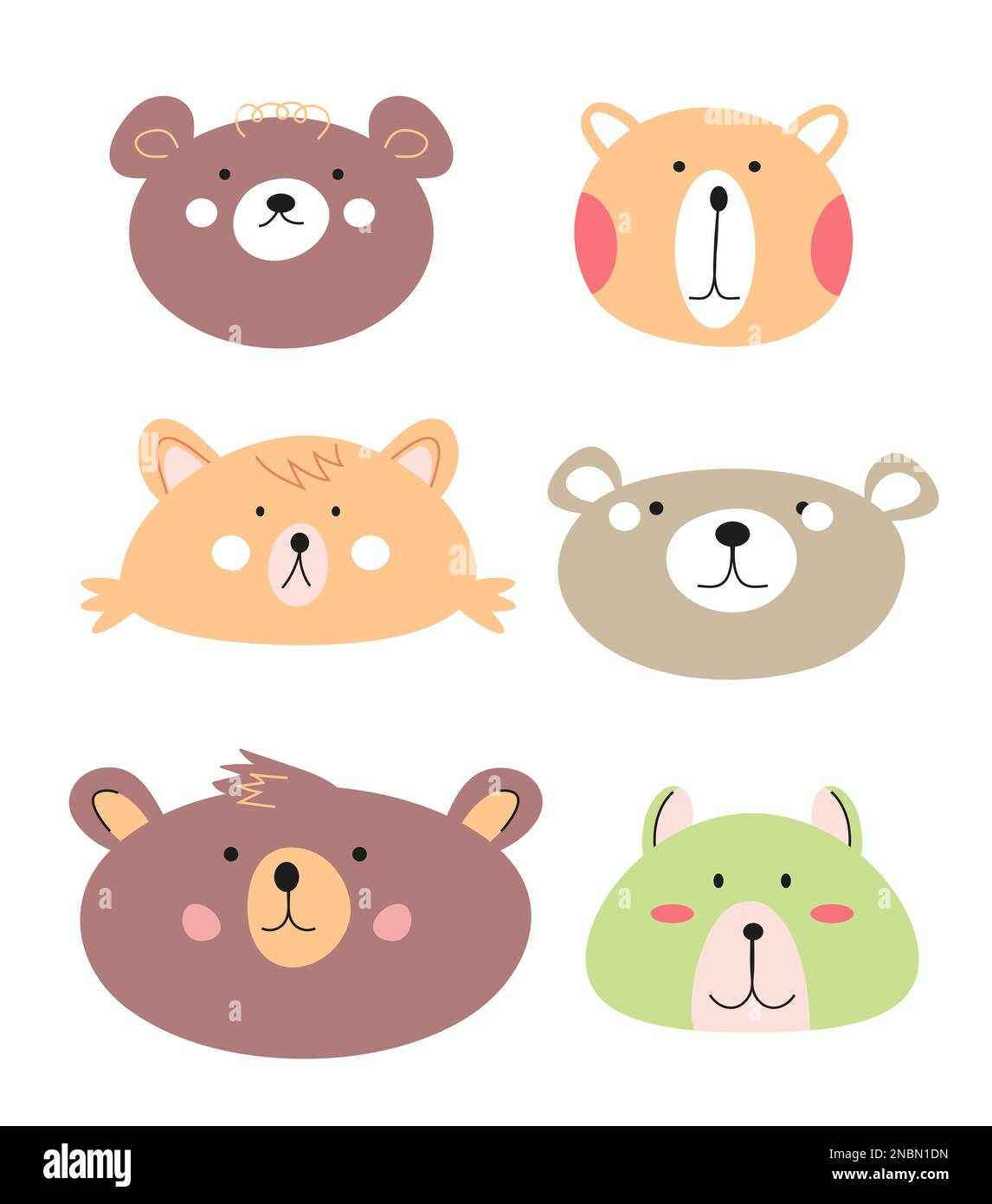 Illustration vectorielle de l'avatar de l'adorable bébé ours. Faces d'ours dessinées à la main. Visage animal coloré pour enfant Illustration de Vecteur