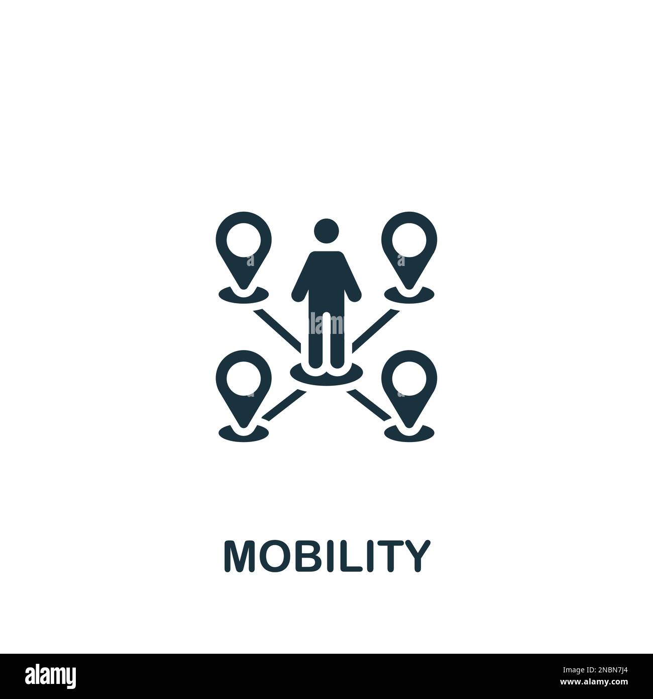 Icône de mobilité. Affiche monochrome simple de la collection des avantages sociaux des employés. Icône de mobilité pour le logo, les modèles, la conception Web et les infographies. Illustration de Vecteur