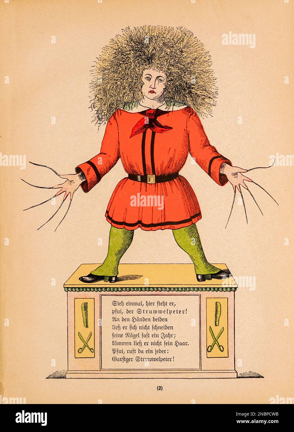 Der Struwelpeter de la version allemande originale du livre ' Das Struwwelpeter-album : aus Bilderbüchern ' de Hoffmann, Heinrich, 1809-1894 Date de publication 1900 Editeur Frankfurt am main : Rütten & Loening [ Der Struwwwwwwelpeter ('Shock-headed Peter' ou 'Shaggy Peter') est un livre de 1845 enfants allemands. Il comprend dix histoires illustrées et rimées, principalement sur les enfants. Chacun a une morale claire qui démontre les conséquences désastreuses des mauvais comportements d'une manière exagérée.[1] le titre de la première histoire fournit le titre de l'ensemble du livre. Le Struwwwwwelpeter est Banque D'Images