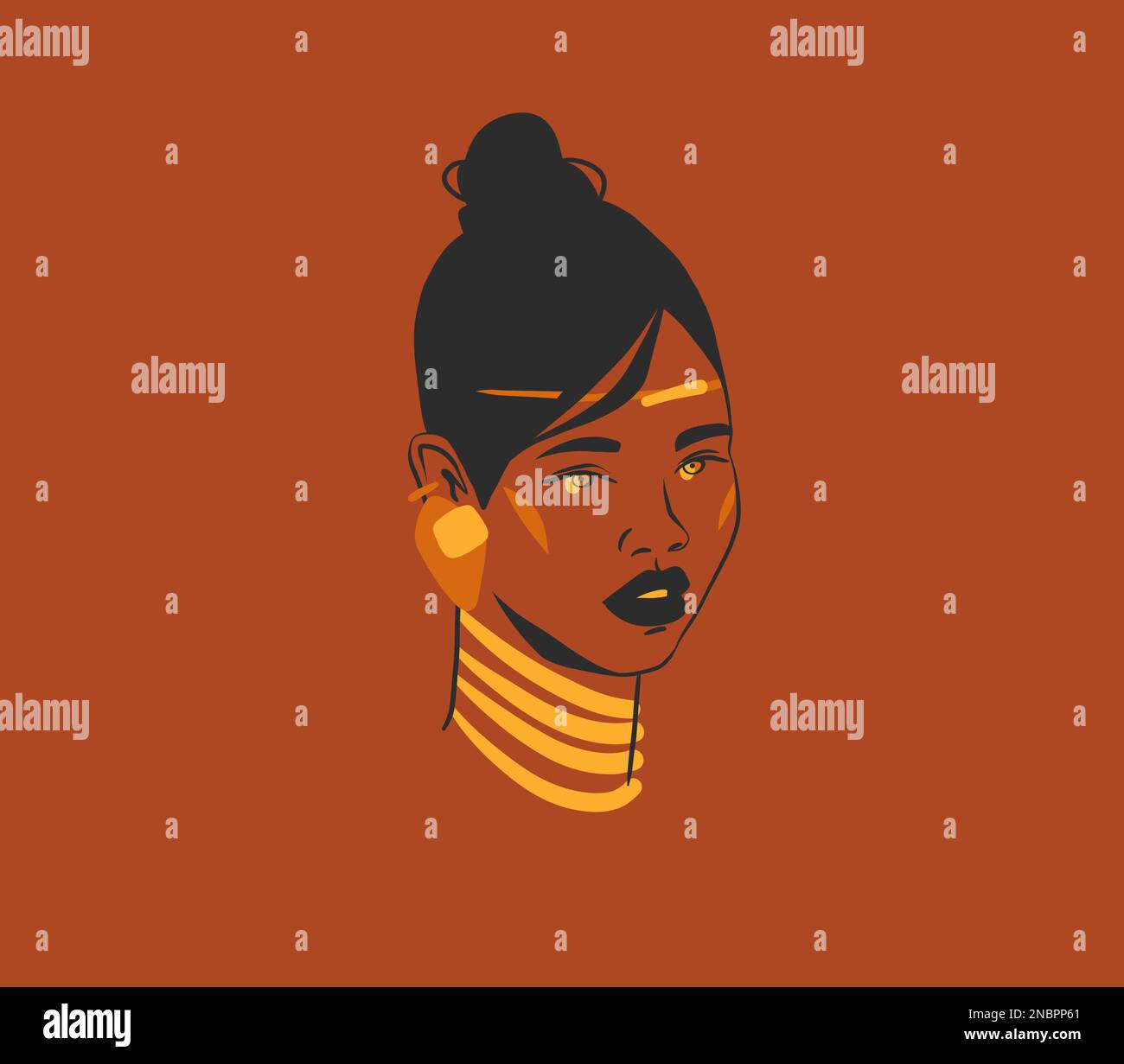 Dessin à la main vecteur résumé contour, graphique, art ligne jeune femme afro-américaine portrait dans le style minimaliste moderne.African national culture féminine Illustration de Vecteur