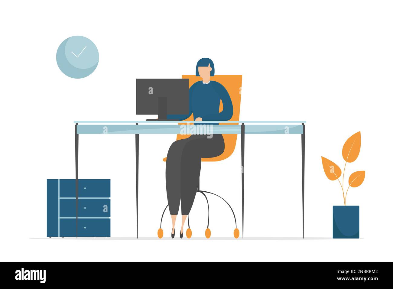 Femme travaillant sur un ordinateur. Lieu de travail de bureau. Illustration vectorielle. Illustration de Vecteur