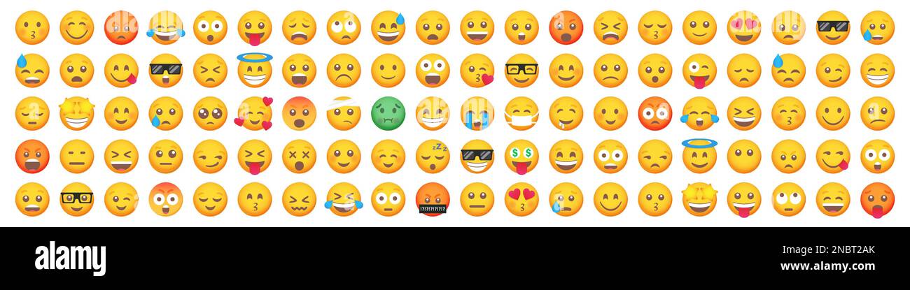 Grand ensemble de 100 émoticônes icônes de sourire. Ensemble cartoon emoji. Ensemble d'émoticônes vectorielles Illustration de Vecteur