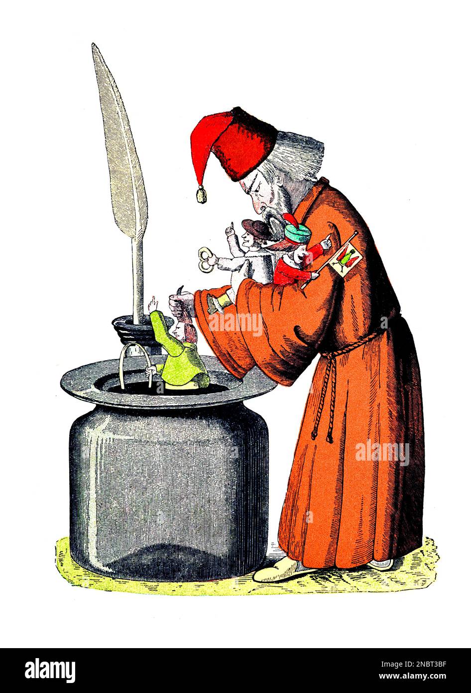 Die Geschichte von den schwarzen buben - l'histoire des garçons noirs de la version originale allemande du livre ' Das Struwwelpeter-album : aus Bilderbüchern ' par Hoffmann, Heinrich, 1809-1894 Date de publication 1900 Editeur Frankfurt am main : Rütten & Loening [ Der Struwelpeter (« Peter à tête de robinet » ou « Peter de poignard ») est un livre pour enfants allemand de Heinrich Hoffmann publié en 1845. Il comprend dix histoires illustrées et rimées, principalement sur les enfants. Chacun a une morale claire qui démontre les conséquences désastreuses des mauvais comportements d'une manière exagérée.[1] le titre de la première histoire fournit Banque D'Images