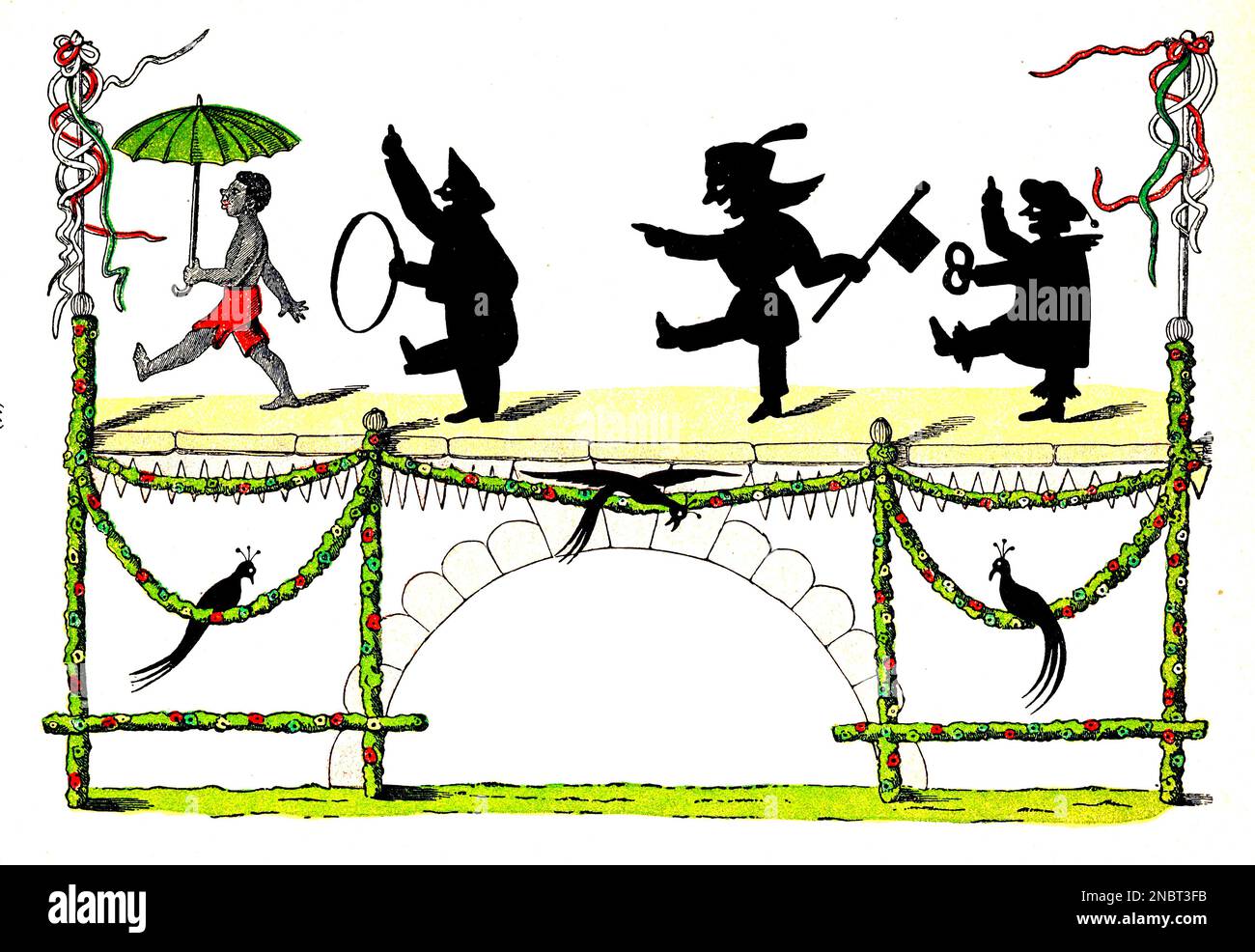 Die Geschichte von den schwarzen buben - l'histoire des garçons noirs de la version originale allemande du livre ' Das Struwwelpeter-album : aus Bilderbüchern ' par Hoffmann, Heinrich, 1809-1894 Date de publication 1900 Editeur Frankfurt am main : Rütten & Loening [ Der Struwelpeter (« Peter à tête de robinet » ou « Peter de poignard ») est un livre pour enfants allemand de Heinrich Hoffmann publié en 1845. Il comprend dix histoires illustrées et rimées, principalement sur les enfants. Chacun a une morale claire qui démontre les conséquences désastreuses des mauvais comportements d'une manière exagérée.[1] le titre de la première histoire fournit Banque D'Images