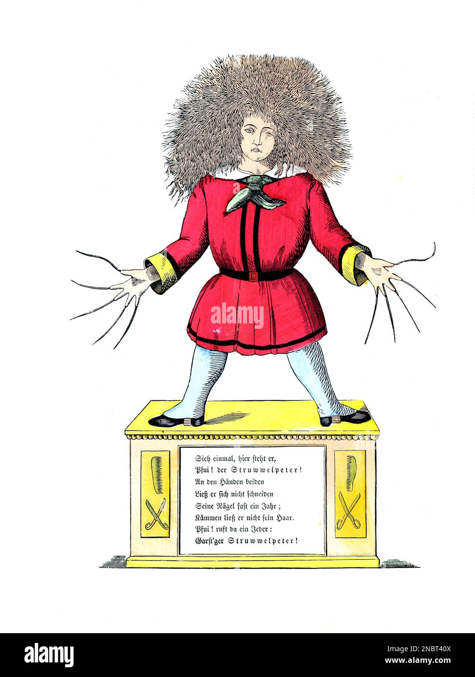 Shock a dirigé Peter de la version allemande originale du livre ' Der Struwwelpeter : oder lustige Geschichten und drollige Bilder : für Kinder von 3-6 Jahren ' [ Shockheaden Peter : ou histoires drôles et images drôles : Pour les enfants à partir de 3-6 ans ] par Hoffmann, Heinrich, 1809-1894 Date de publication 1879 Éditeur Philadelphie : Kohler Pub Co Banque D'Images