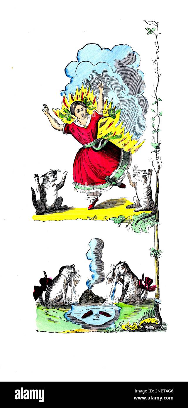 L'histoire effrayante sur Harriet et les allumettes de la version allemande originale du livre ' Der Struwwwelpeter : oder lustige Geschichten und drollige Bilder : für Kinder von 3-6 Jahren ' [ Shockheady Peter : ou histoires drôles et images drôles : Pour les enfants à partir de 3-6 ans ] par Hoffmann, Heinrich, 1809-1894 Date de publication 1879 Éditeur Philadelphie : Kohler Pub Co Banque D'Images