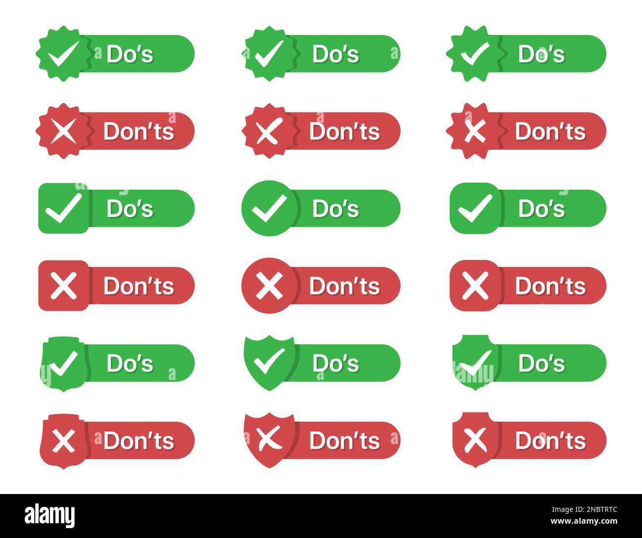 Ensemble de badges dos et ne dans un modèle plat Illustration de Vecteur