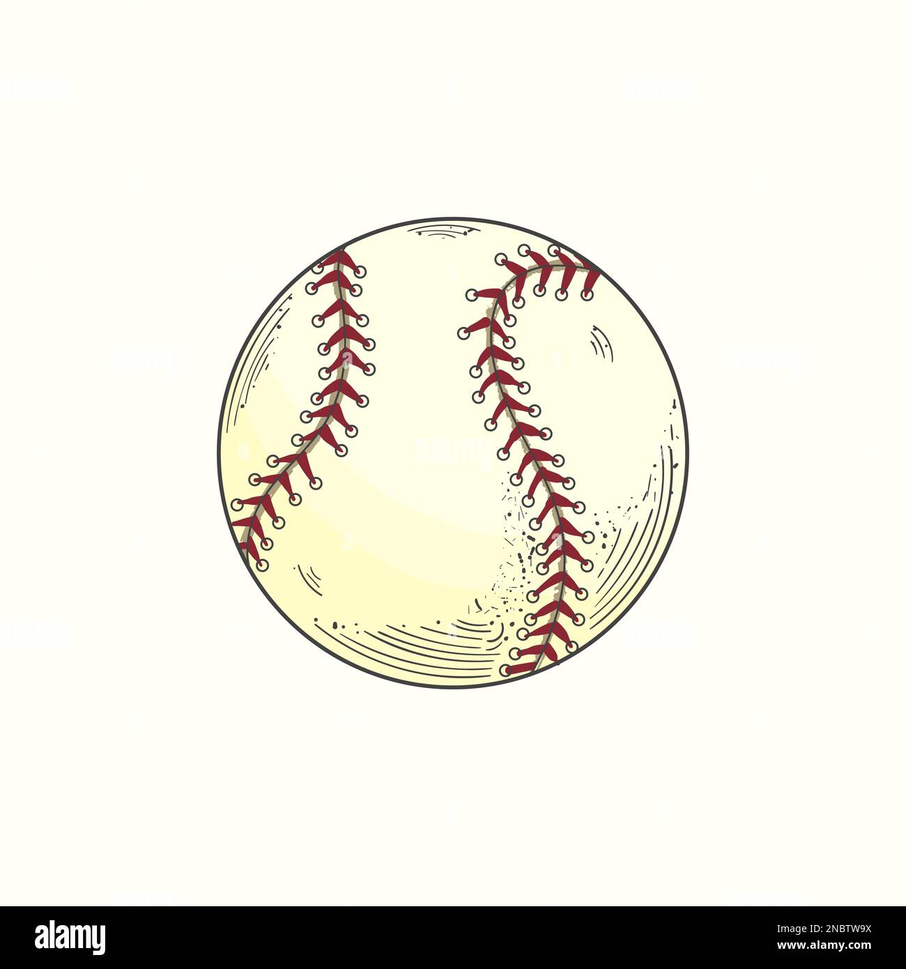 Dessin de balle de baseball dessiné à la main illustration vectorielle en couleur, style vintage Illustration de Vecteur