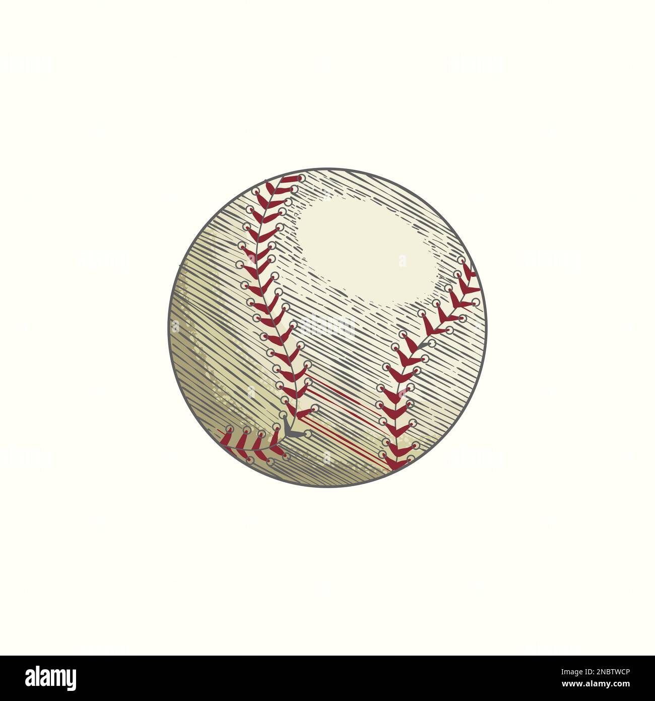 Dessin de balle de baseball dessiné à la main illustration vectorielle en couleur, style vintage Illustration de Vecteur