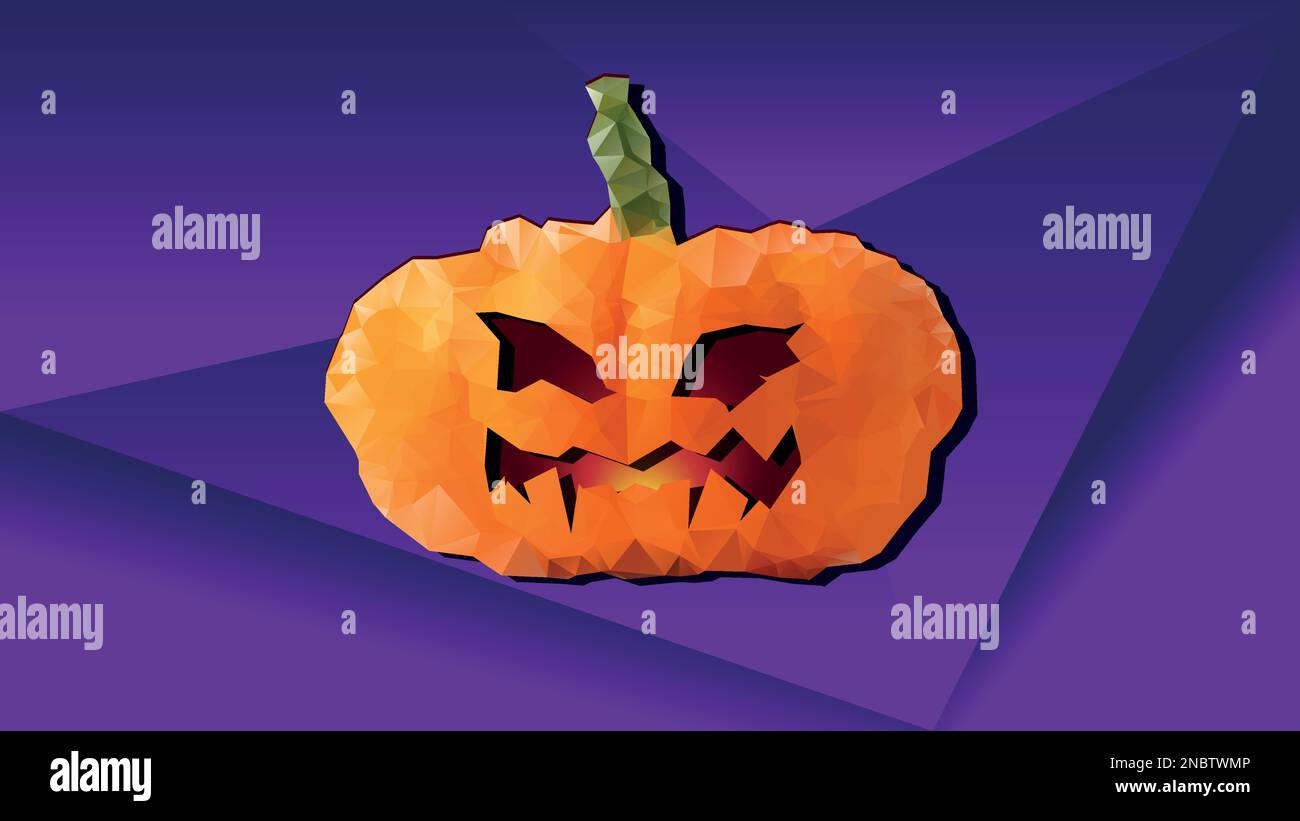Une citrouille d'Halloween sur fond violet. Jack o lanterne. Illustration de style poly bas Illustration de Vecteur