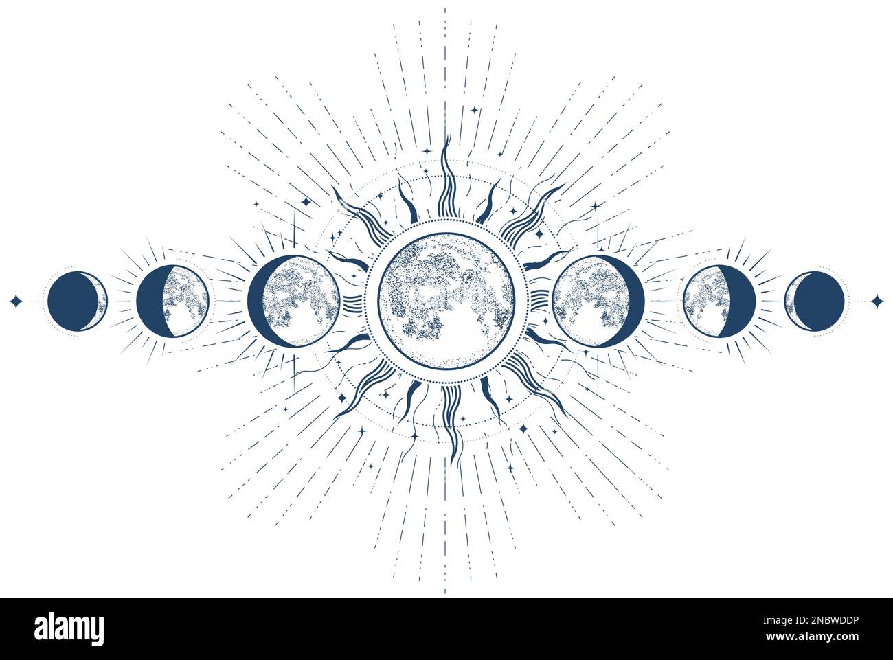 Phases lunaires, phase mystique de la lune, astrologie et horoscope, oneiromancy, éclipse de lune, vecteur Illustration de Vecteur