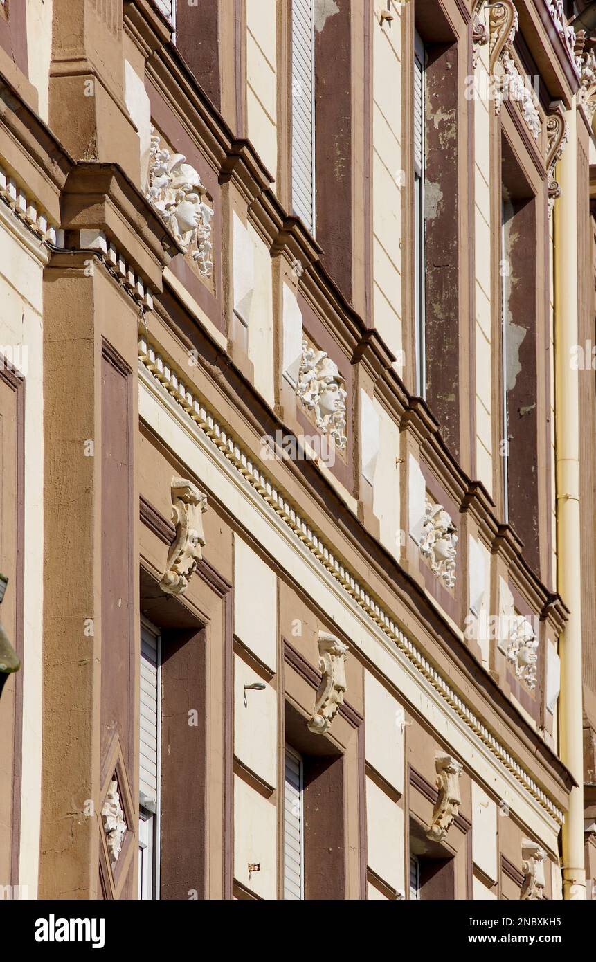 Façade de maison historique en détail, Templiner Strasse à Joachimsthal, Brandebourg, Allemagne. Banque D'Images