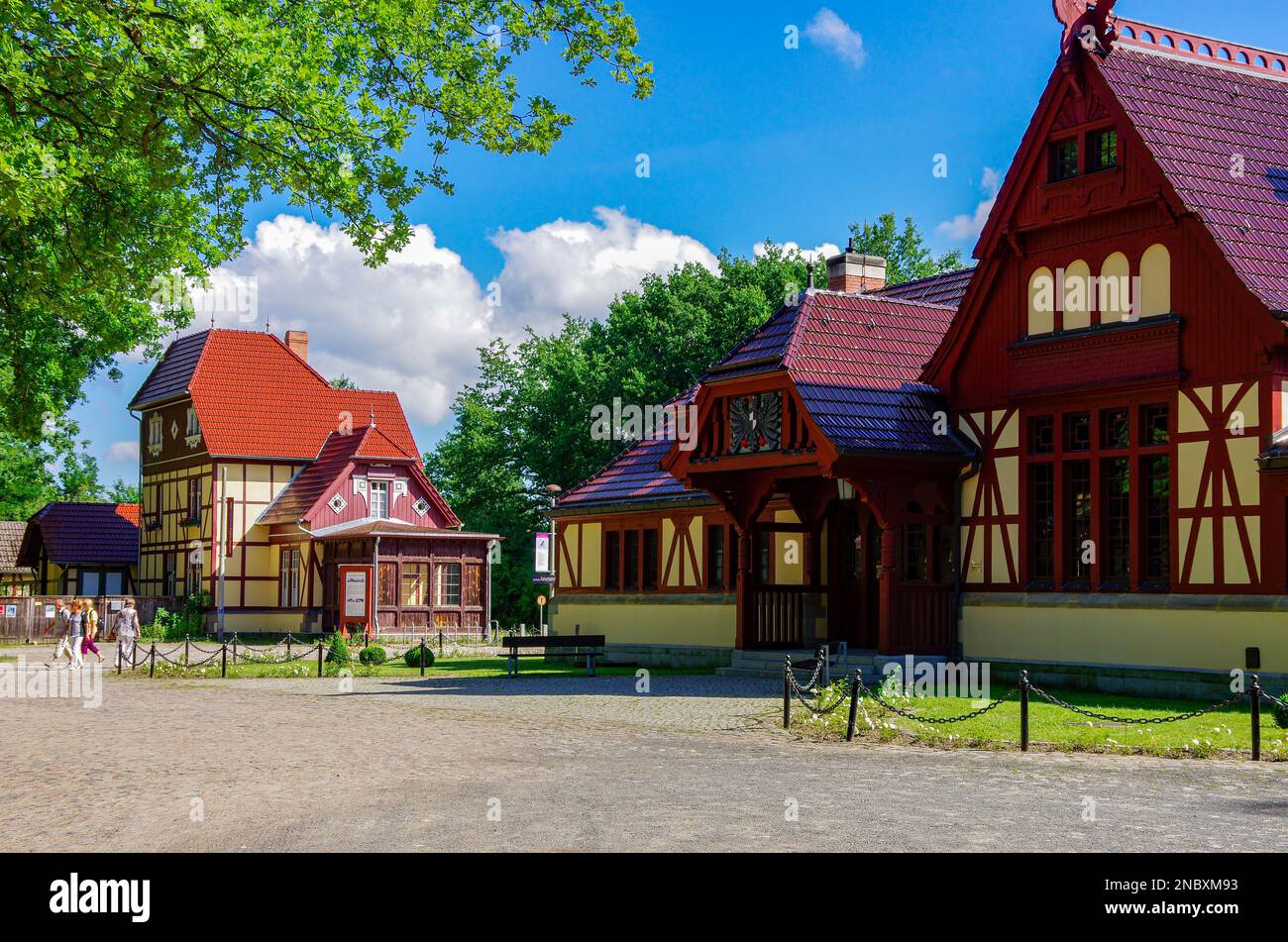 Vue de face du Kaiserpavillon de la Kaiserbahnhof Joachimsthal, Brandebourg, Allemagne, Europe. Banque D'Images