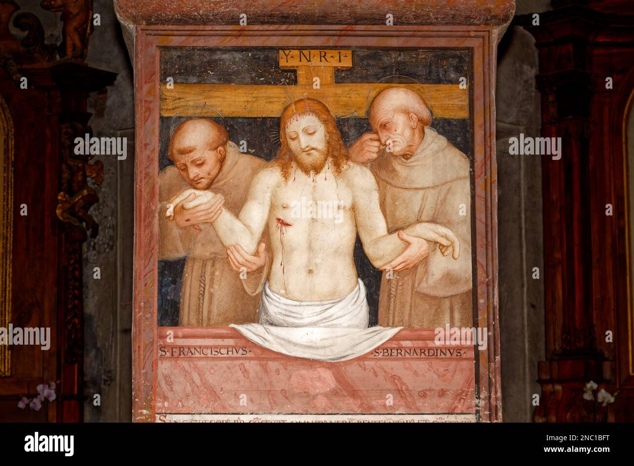 Destitué le Christ avec Saint François d'Assise et Saint Bernardino de Sienne - Église de Santa Maria degli Angioli, Lugano, Suisse Banque D'Images