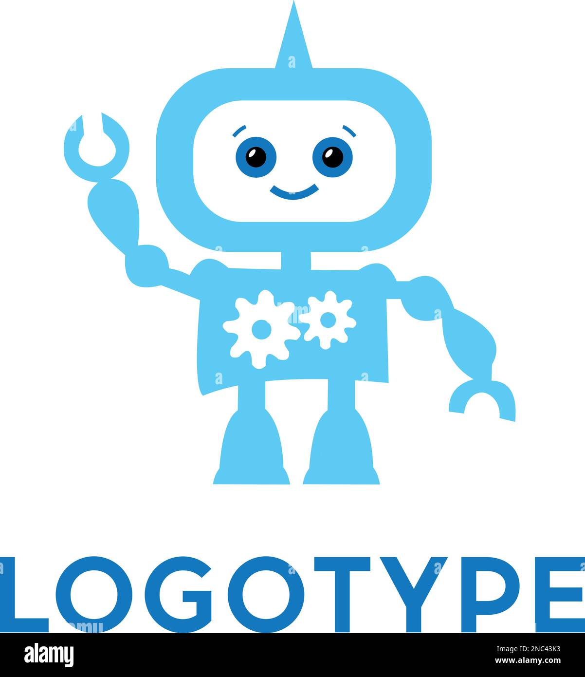 Modèle de logo robot. Logotype mignon isolé sur fond blanc. Thème des technologies futures. Symbole de concept vectoriel. Illustration de Vecteur