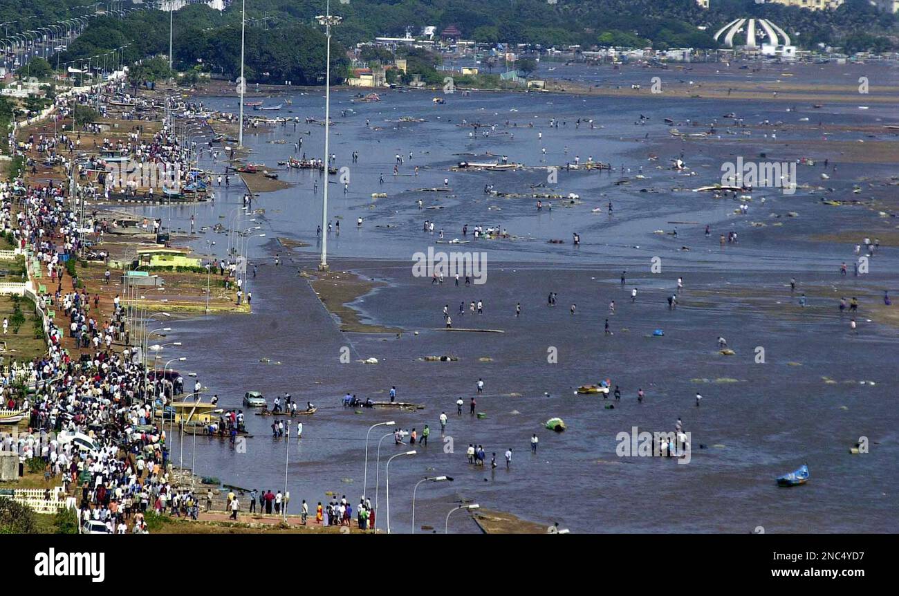 FILE - In this Dec. 26, 2004 file photo, a view of the Marina Beach  littered with debris after tidal waves hit the coast in Madras, in the  southern Indian state of