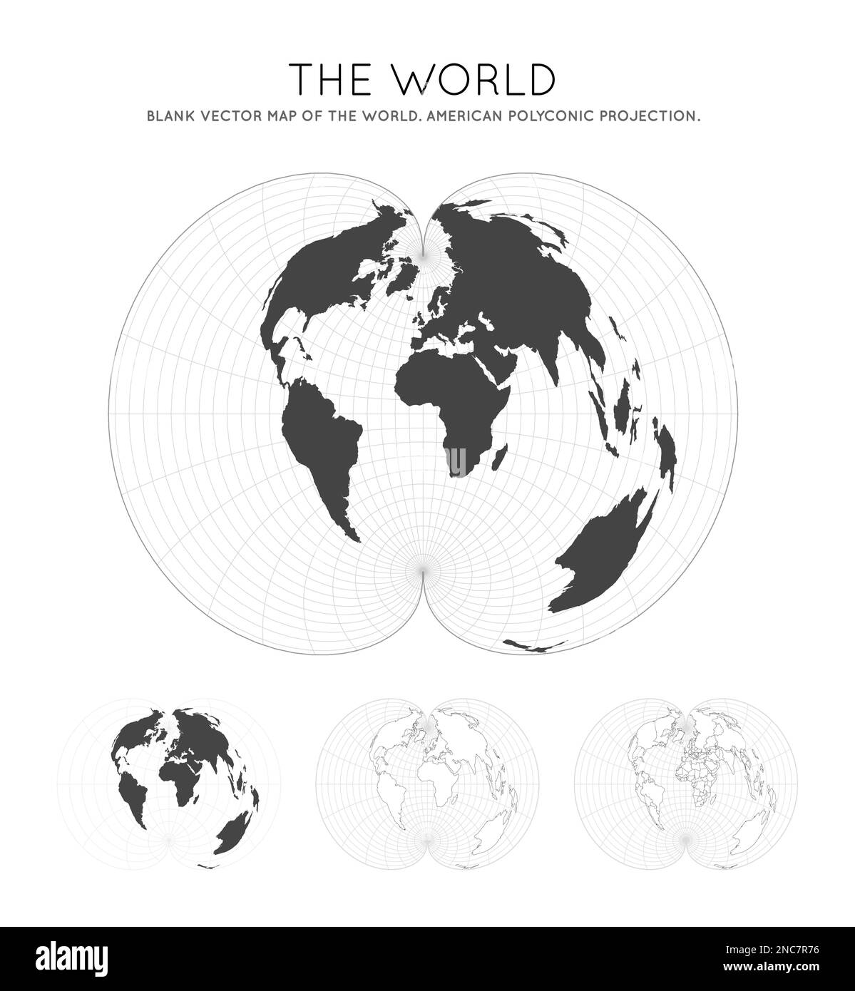 Carte du monde. Projection polyconique américaine. Globe avec des lignes de latitude et de longitude. Carte du monde sur les méridiens et les parallèles arrière-plan. Illustration de Vecteur