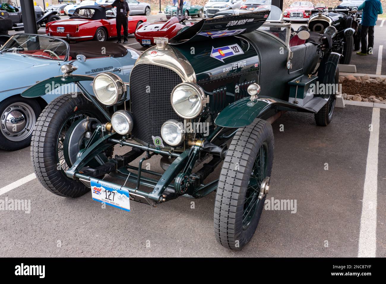 Une voiture de tourisme Vanden Plas Tourer de 4 1/2 litres de Bentley 1928 de construction britannique vintage dans le Colorado Grand car Rally. Banque D'Images