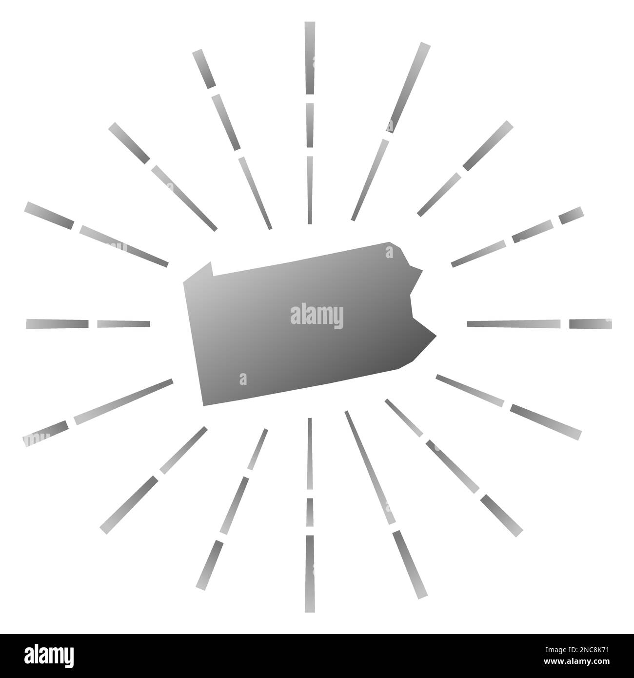 Rafale de soleil en Pennsylvanie. Carte de l'état américain avec des rayons étoilés colorés. Illustration de Vecteur