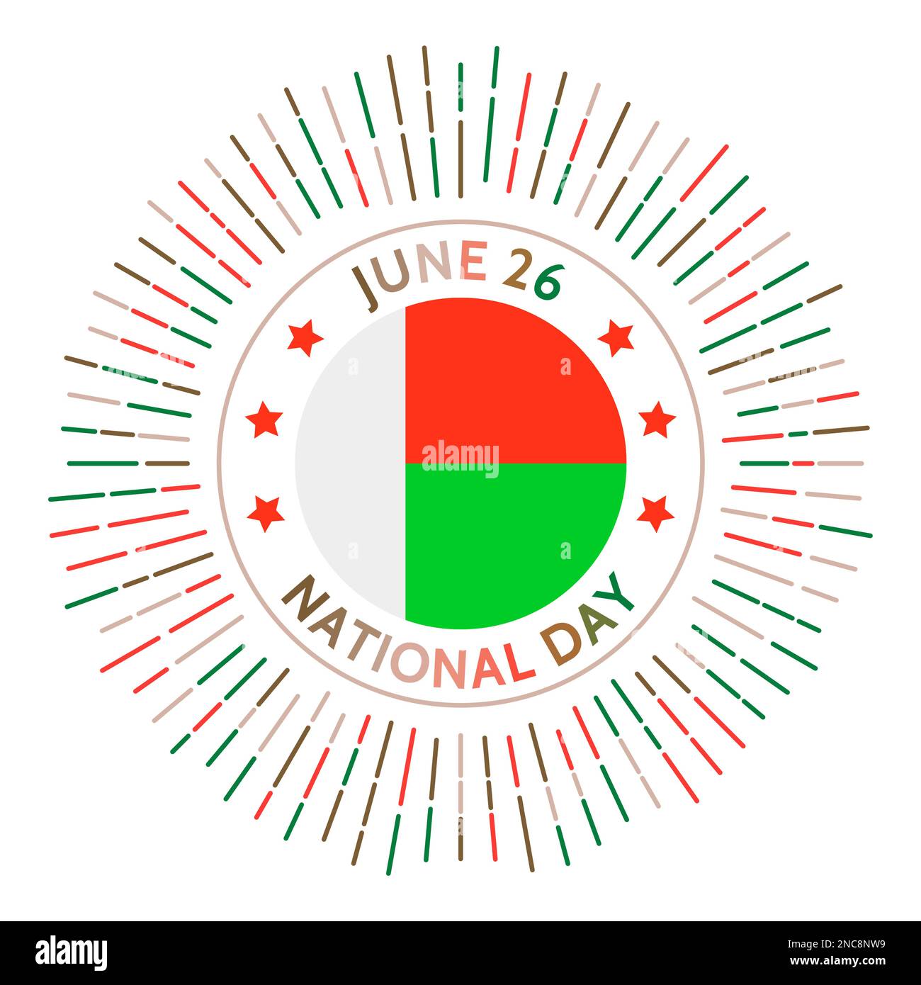 Badge de la journée nationale de Madagascar. Indépendance de la France en 1960. Célébré sur 26 juin. Illustration de Vecteur