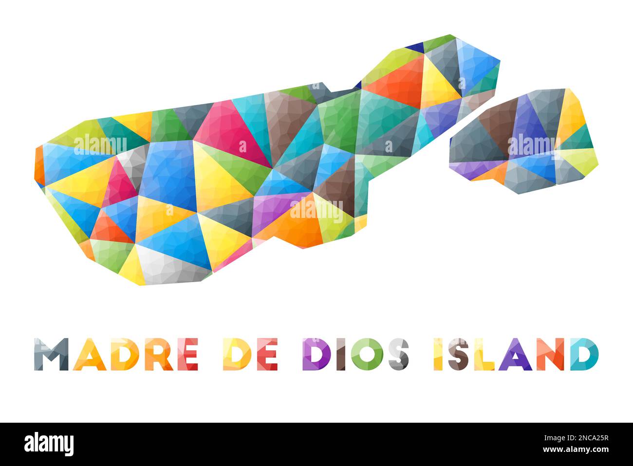 Île Madre de Dios - petite île colorée en polype. Triangles géométriques multicolores. Design moderne et tendance. Illustration vectorielle. Illustration de Vecteur