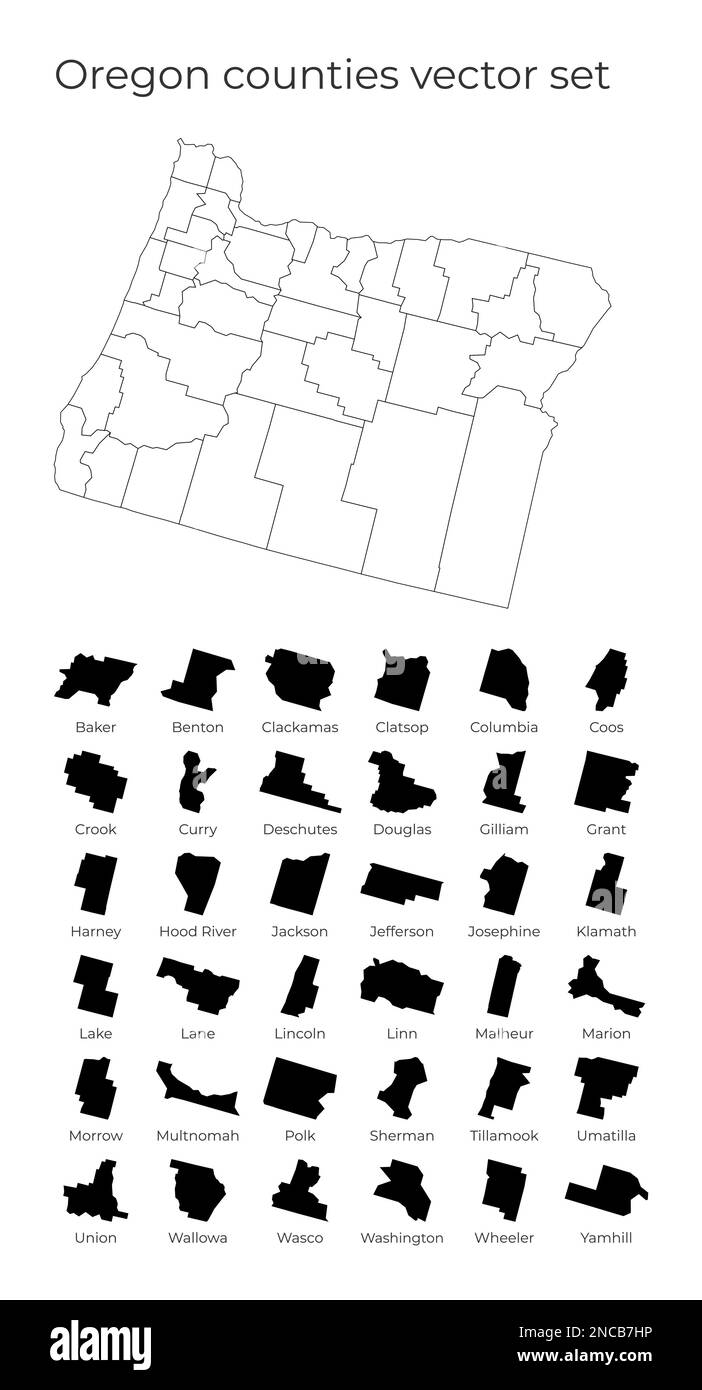 Carte de l'Oregon avec les formes des régions. Carte vectorielle vierge de l'état des États-Unis avec les comtés. Frontières de l'état américain pour votre infographie. Illustration vectorielle. Illustration de Vecteur