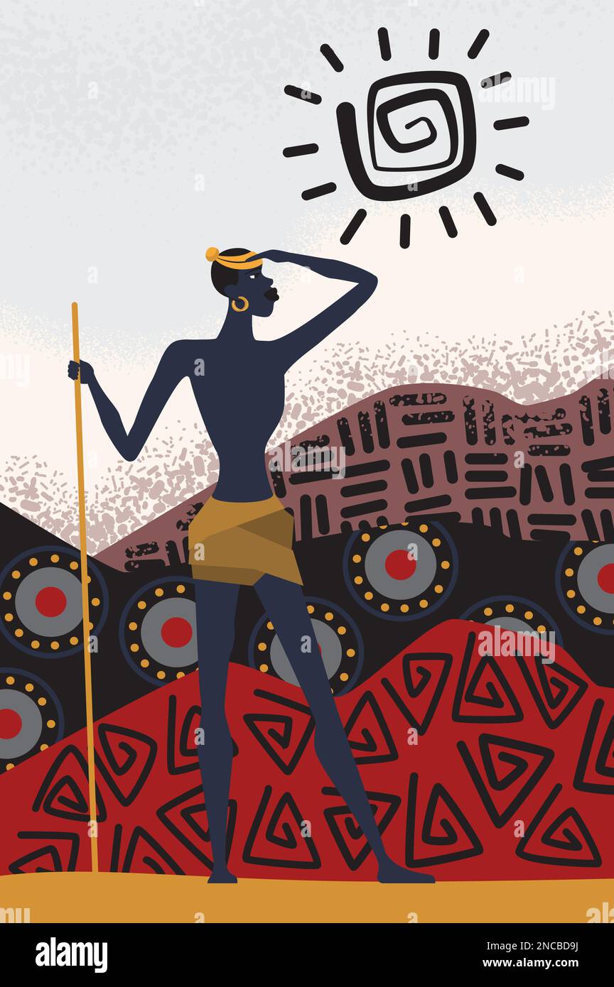 Homme tribal africain. Afrique autochtones, dessin animé vectoriel de vêtements tribaux traditionnels Illustration de Vecteur