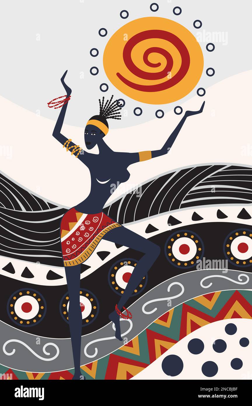 Femme africaine dansante. Danse tribale traditionnelle, traditions de la culture africaine illustration vectorielle de dessins animés Illustration de Vecteur