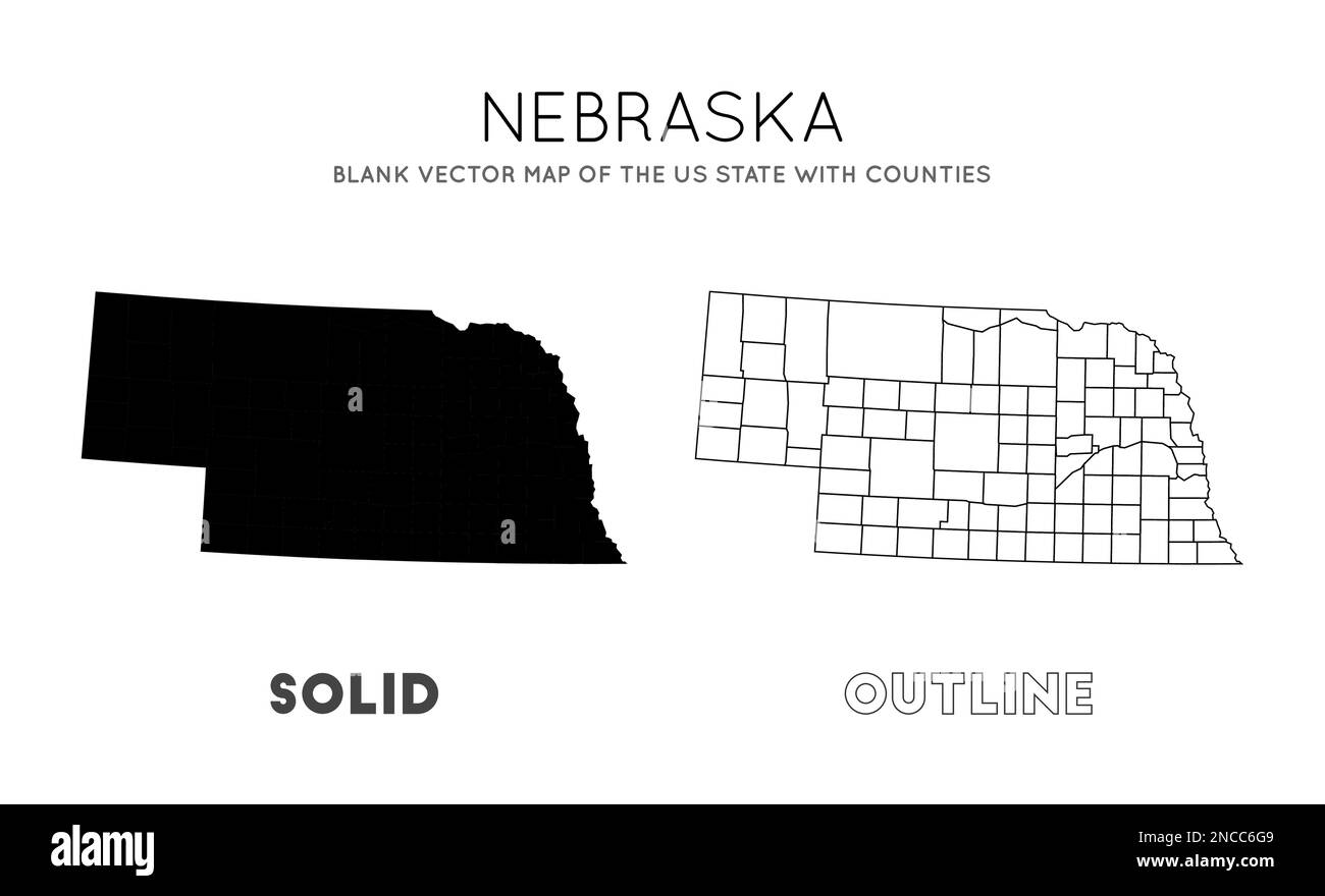 Carte du Nebraska. Carte vectorielle vierge de l'état des États-Unis avec les comtés. Frontières du Nebraska pour votre infographie. Illustration vectorielle. Illustration de Vecteur