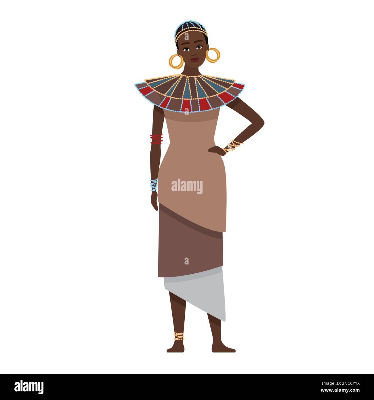 Femme africaine dans les ornements traditionnels. Illustration de caricatures vectorielles de la culture africaine et des vêtements ethniques tribaux Illustration de Vecteur