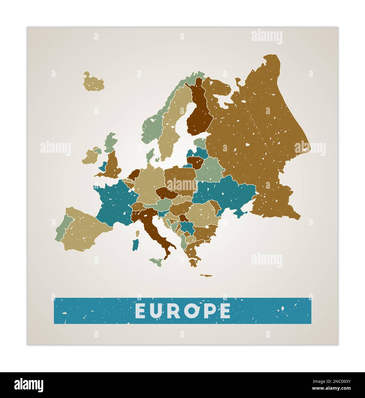Carte de l'Europe. Affiche continent avec régions. Ancienne texture de grunge. Forme de l'Europe avec nom de continent. Illustration vectorielle artistique. Illustration de Vecteur