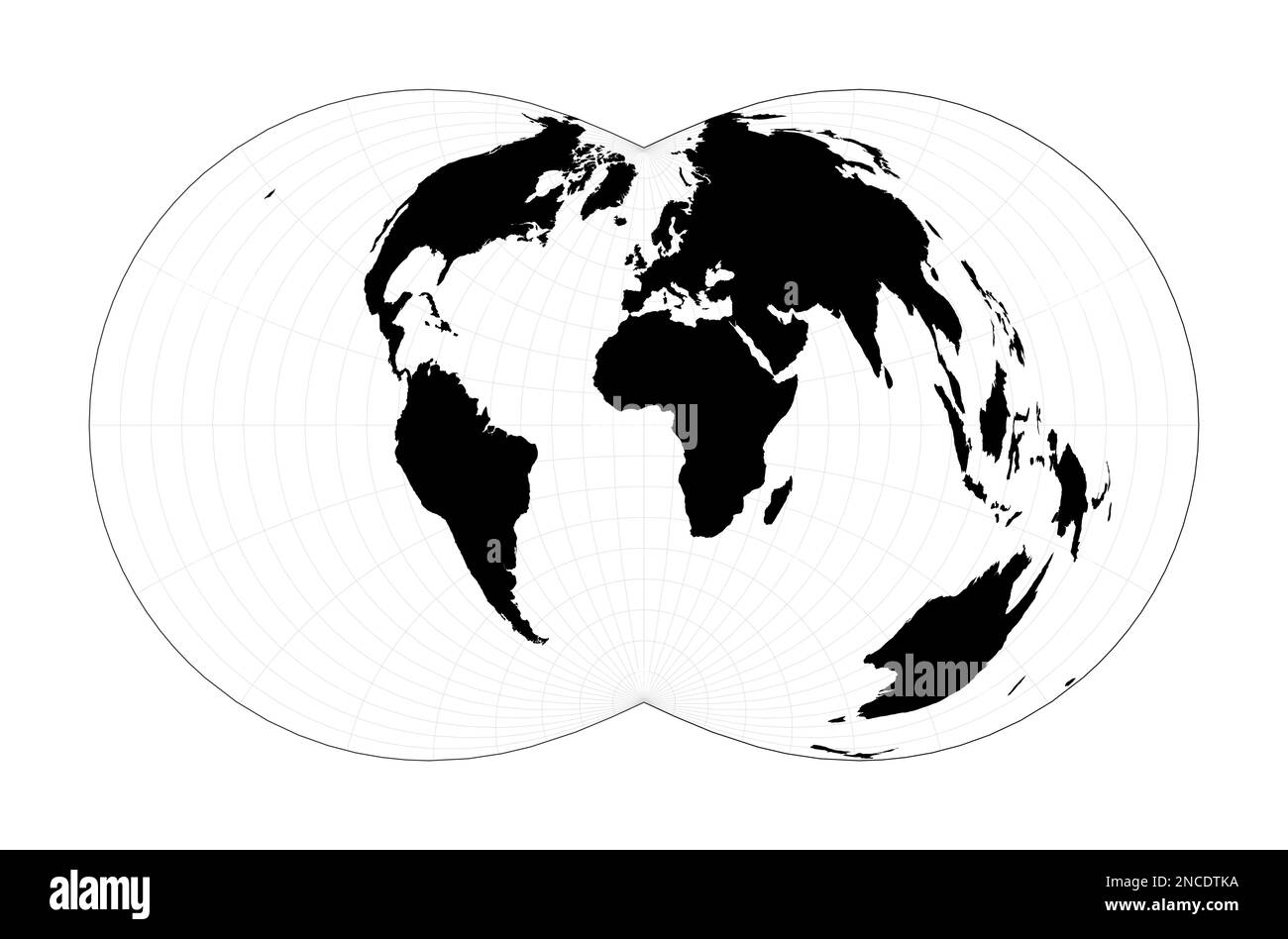Carte abstraite du monde. Projection polyconique rectangulaire (War Office). Carte géographique du monde simple avec des lignes graticules. Illustration vectorielle. Illustration de Vecteur